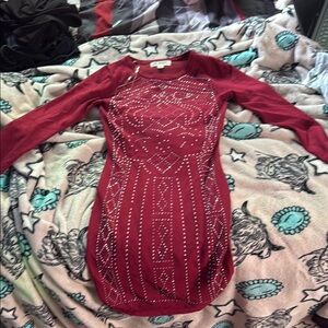 Elegant Red Patterned Dress